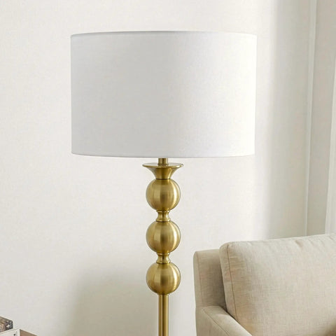 Riley 60 Inch Floor Lamp With Drum Shade In Gold Brass Finish For Living Room Or Bedroom Modern Standing Lamp With Boho Chic Mid Century Vibe And Elegant Corner Light For Office