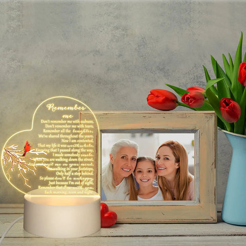 Heart Shaped Memorial Night Light With Clear Crystal Acrylic Base LED Remembrance Sign For Loss Of A Loved One Red Cardinal Bird Style