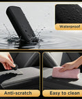 Juniper Leather Center Console Cover For Tesla Model Y 2025 2026 And Model 3 2024 2026 showcasing waterproof, anti-scratch, easy clean features