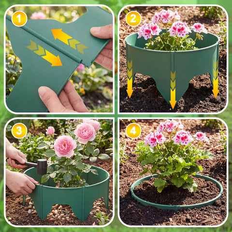 Must Have 80 Piece Adjustable Interlocking Plant Rings Kit With Mallet For Garden Beds Fits 8.2 To 15.7 Inch Diameter Flexible Reusable Watering Ring System For Deep Root Irrigation Green in use