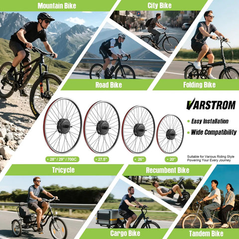 48V 500W Ebike Conversion Kit With Front Or Rear Hub Motor For 20, 26 Or 700C Wheels, easy installation for mountain and city bikes