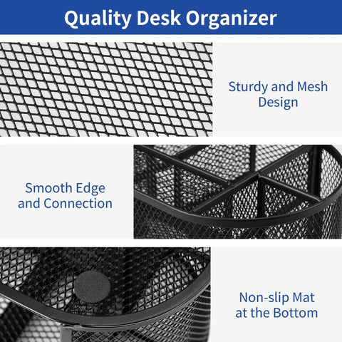 Close-up of mesh design and compartments of the Mesh Desk Organizer With Eight Compartments And One Drawer Pencil Holder For Desk Office Supplies Storage School Stationery Tray Must Have Multicompartment Caddy For Home Office And Study Area, highlighting sturdy mesh, smooth edges, and non-slip mat.
