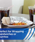 Pre-Cut Aluminum Foil Sheets For Foodservice, 12 X 10.75 Inches, 500 Count Pop Up Dispenser used for wrapping burritos and food