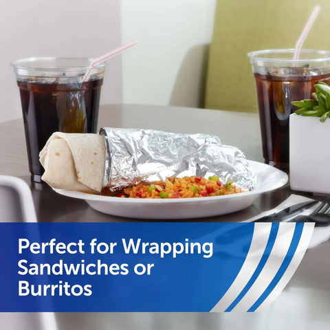 Pre-Cut Aluminum Foil Sheets For Foodservice, 12 X 10.75 Inches, 500 Count Pop Up Dispenser used for wrapping burritos and food