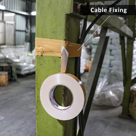 Tan Duct Tape 1 Inch By 60 Yards Heavy Duty Waterproof No Residue Tear By Hand 9 Mil Industrial Grade Strong Tape fixing cables on pole.