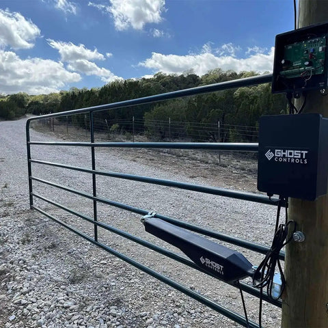 Universal Tube Gate Bracket Kit For Automatic Gate Opener Systems In Stainless Steel on farm gate with controller visible