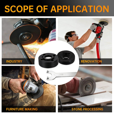 Heavy Duty Angle Grinder Wrench And Nut Kit With Secure Storage Box Fits 4 And 5 Inch Grinders shown in use across various applications.