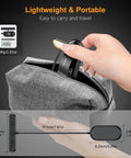 Gritin clip-on book light with flexible gooseneck, black body clipped to a gray fabric bag
