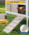 Outdoor Chicken Coop For 2-4 Chickens, Elevated 2-Tier Hen House with Non-Slip Ramp and Sliding Door, Side View Display