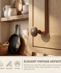 Antique Brass Cabinet Knobs 10 Pack Tough As Nails Heavy Duty Zinc Alloy Round 1.4 Inch Dia on wooden cabinet door