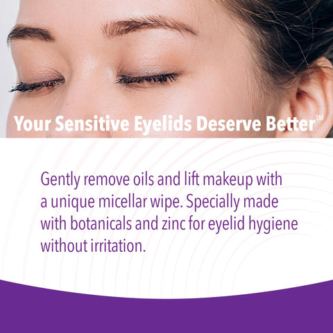iVIZIA eyelid cleansing wipes banner showing 20 sterile single-use wipes preservative-free no-rinse