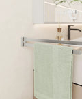 Swivel Towel Bar Two Arms Wall Mount In Brushed Nickel Heavy Duty Stainless Steel Towel Hanger in bathroom with towel
