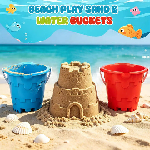 Jumbo Beach Sand Castle Buckets Set For Kids And Adults 7 Inch Large Sand Pails Thick Durable ABS Plastic Bath Toy Gift