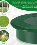 Image showing Six Pack Golf Hole Cup Covers For Backyard Putting Green Practice Aids Durable Cup Covers details and uses.