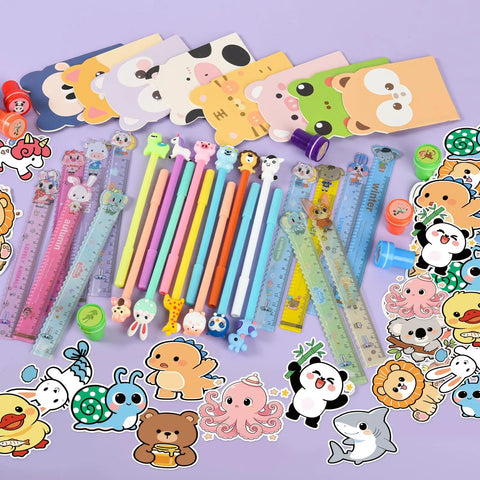 24 Pack Cute Stationery Set For Classroom Rewards And Gift Bags Includes Mini Notebooks Pencils Rulers Erasers Sticky Notes Stickers