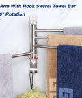 Swivel Towel Rack With 4 Arm Design, 13.8 Inch 304 Stainless Steel Wall Mounted Towel Holder, holding four towels