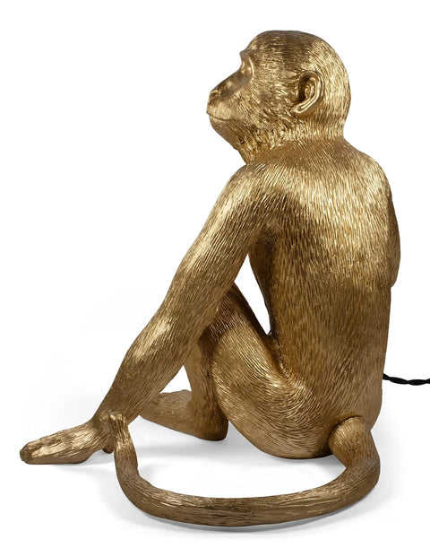 Dope Monkey Desk Lamp Modern Table Light With Resin Sitting Monkey Figurine For Living Room Bedroom Office And Dorm A Unique Quirky Lighting Fixture With E12 Socket On Off Switch Brass Socket And Twisted Fabric Cord showing side view of resin monkey figurine