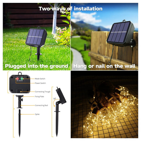 Image showing solar panel installation options for Vintage Hemp Rope Solar String Lights For Outdoor Patio 20 Feet With 16 Shatterproof Bulbs