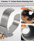 Heavy Duty C Cutter Cable Coupling Drain Cleaning Tool For Three Inch And Five Eighth Inch Drums Fits C4 C6 C7 C9 And All IW Cables Compatible With K400 K3800 K50 Drum Machines with before and after pipe cleaning results.
