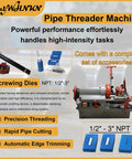 Plug And Play Heavy Duty Electric Pipe Threader Machine 1/2 To 3 Inch With Npt Dies 110V Power threading tool with accessories shown.