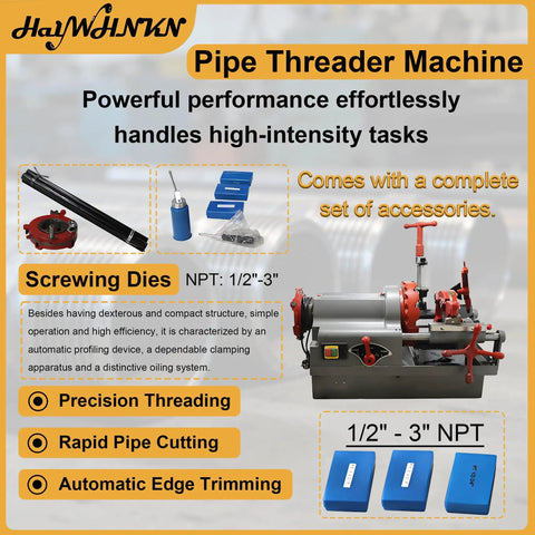 Plug And Play Heavy Duty Electric Pipe Threader Machine 1/2 To 3 Inch With Npt Dies 110V Power threading tool with accessories shown.