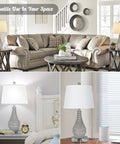 Two Pack Farmhouse Table Lamps With USB Ports For Bedroom Nightstand, 23 Inch Gray Vase Bases And White Shades in living room