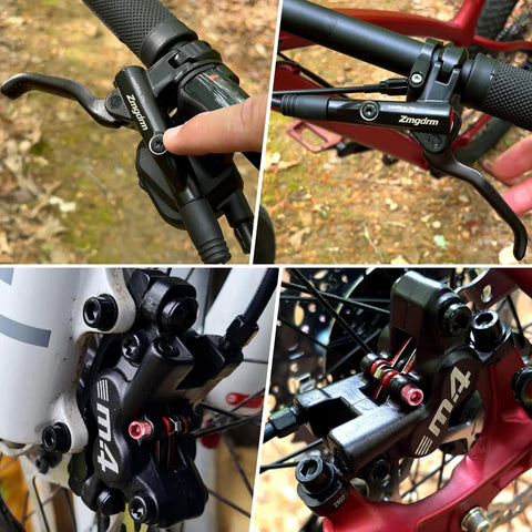ZTZ 4-piston hydraulic MTB brake kit, left-front 850mm hose and right-rear 1600mm hose with PM/IS adapter.