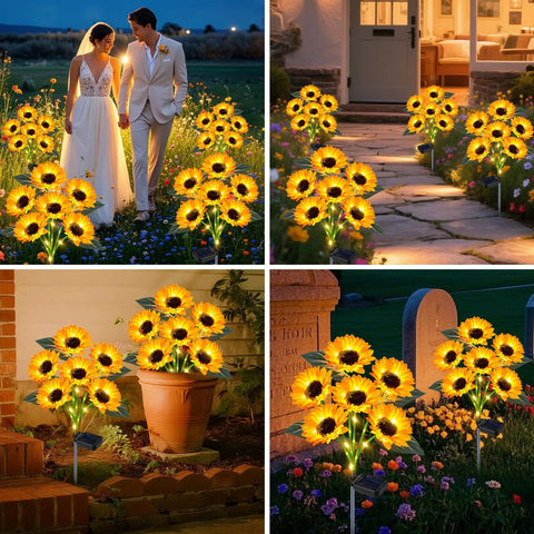 Solar Garden Lights Floral LED Outdoor Decor Waterproof Backyard Party Accent Lights For Yard Pathway And Flower Beds at night