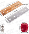 Wall Mounted Copper Ground Bar Kit With Five Sixteenth Inch Bus Bar And Ten Terminal Positions UL Recognized SM40 Insulators Uimp Up To 6KV, includes copper and stainless bars, red insulator, bolts.