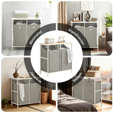 Two Removable Laundry Bags Laundry Sorter With Shelf For Bedroom Bathroom And Laundry Room No Fuss Storage Hamper Display
