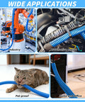 Blue Split Wire Loom Tubing Half Inch 250 Ft Auto Marine Wire Protector Conduit Kit uses shown in industry, automotive, pet-proof, home settings