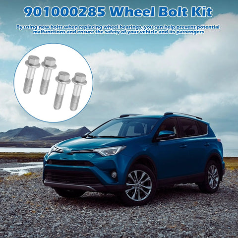 Must Have Wheel Bolt Kit 901000285 With Hub Bearing Bolts For Subaru Outback Legacy Tribeca 2005 2016 Front And Rear Wheel Hub Connection Replacement Hardware displayed with car and scenic background