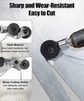Close-up of Heavy Duty Titanium Drill Nibbler Sheet Metal Cutter on steel, showing sharp cutting capability for clean cuts.