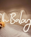Oh Baby Neon Sign White LED Wall Decor With Dimmable Brightness And Plug In Power Adapter Perfect Nursery Night Light
