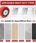 5 Inch By 2 Inch Caster Wheels With Polyurethane On Polyolefin Core showing compatibility with multiple floor types.