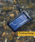 Floating Waterproof Phone Pouch IPX8 For Up To Seven Inch Screens Universal Dry Bag showing floating on water surface