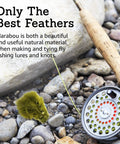 Fly fishing reel and Go To Marabou Feathers For Fly Tying Bundle on rocks by water.