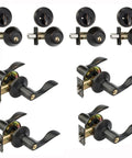 Heritage Front Door Entry Lever Lockset And Single Cylinder Deadbolt Combination Set in Aged Oil Rubbed Bronze Finish Keyed Alike 4 Pack