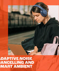 Person wearing Adaptive Noise Cancelling Wireless Over Ear Headphones With Smart Ambient And Bluetooth 5.3