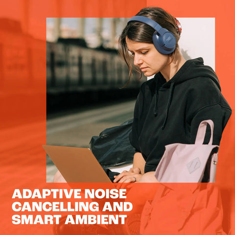 Person wearing Adaptive Noise Cancelling Wireless Over Ear Headphones With Smart Ambient And Bluetooth 5.3