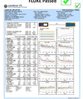 Fluke Networks test summary report showing cable performance data and graphs with a PASS result.