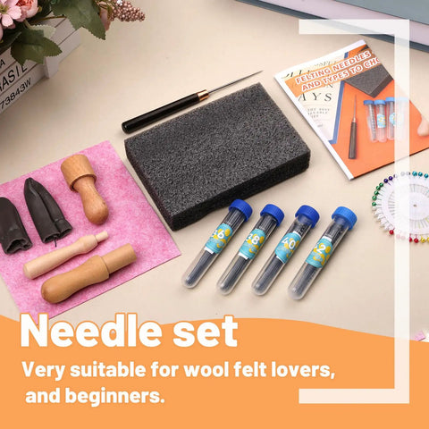 Needle Felting Kit With 127 Pcs Needles In Four Gauges 42 40 38 36, Pro Grade Wooden Handle Tools, Foam Pad, Pins, Awl, Finger Cots