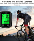 Cyclist viewing Bike Computer Odometer With Wired Speed Sensor MPH And KMH Readouts Auto Wake Up LCD Cycling Display on bike