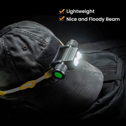Bright 1200 Lumen Rechargeable Headlamp With Dual LEDs on hat, waterproof, for camping, running, hiking, emergency, USB-C rechargeable