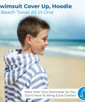 Child on beach wearing Ultra Soft Turkish Cotton Kids Bathrobe And Hooded Towel Poncho With Zip Up, Terry Lining And Pockets