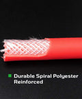 Close-up of Smooth Operator Truck Tire Inflator Kit air hose showing durable spiral polyester reinforcement and cut end.