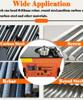 Built Tough Electric Rebar Bender Cutter, 3000W Hydraulic Steel Bar Bending Machine For 1/4 To 1 Inch displaying various steel types.