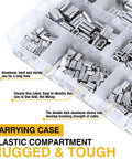 325 Piece Aluminum Wire Rope Ferrule Kit With Crimping Loop Sleeves in a labeled plastic compartment case