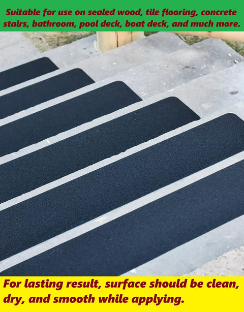 Self Adhesive Non Slip Stair Tread Tape 15 Pack Pre Cut 32 By 6 Inch Black Stair Step Strips on outdoor stairs