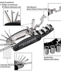 16 In 1 Bike Repair Kit with 3 Tire Levers 5 Tire Patches Tire Rasp Hex Wrenches 8 9 10 mm Slotted Phillips Screwdrivers